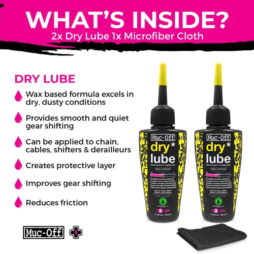 Vista 2 de Muc-Off Lubricante para Cadena de Bicicleta Bio Dry 50ml (Paquete de 2) Fórmula a Base de Cera para Cambios de Marcha Suaves Crea una Capa