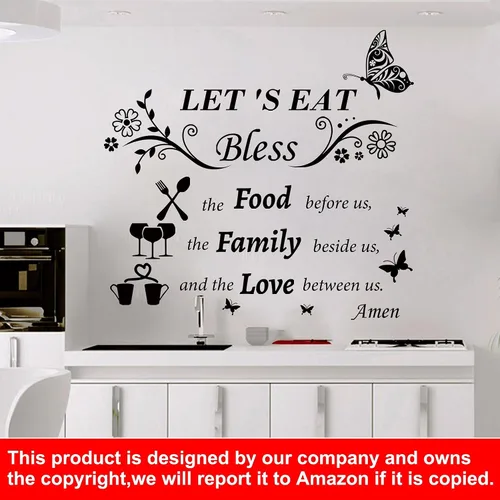 Vista 6 de Calcomanías de pared para cocina, cena, oración, calcomanías de pared de vinilo con citas de cocina, calcomanías de pared con texto en inglés "Let's