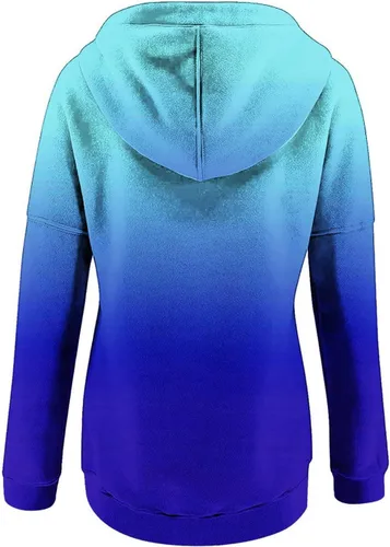 Vista 4 de DOLKFU Sudadera de manga larga con cuello para mujer, con estampado gráfico degradado, con botones, ajuste holgado, ropa de otoño