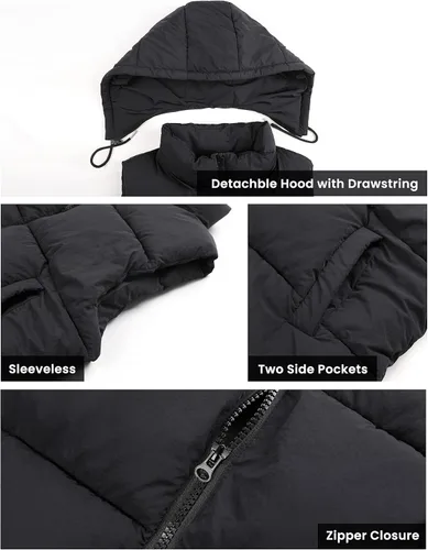 Vista 3 de EsheSy Chaleco acolchado para mujer con capucha extraíble, sin mangas, con cremallera completa, chaqueta acolchada de plumón