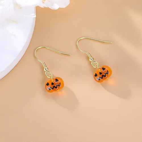 Vista 6 de Reffeer Solid 925 Sterling Silver Halloween Pumpkin Drop Earrings for Women Tiny Pumpkin Drop Earrings Hook Studs