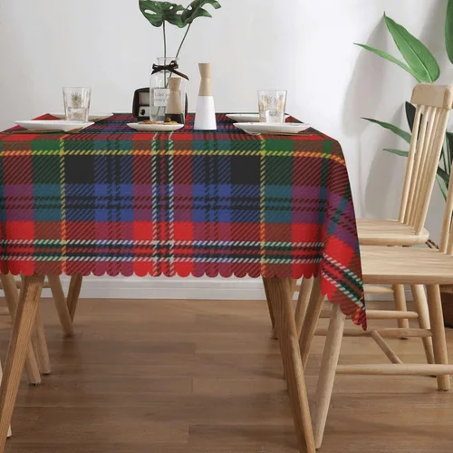 Vista 3 de Mantel rectangular para comedor, interior y exterior con diseño de cuadros escoceses de clan macpherson rojo, resistente a cuadros, lavable, mantel
