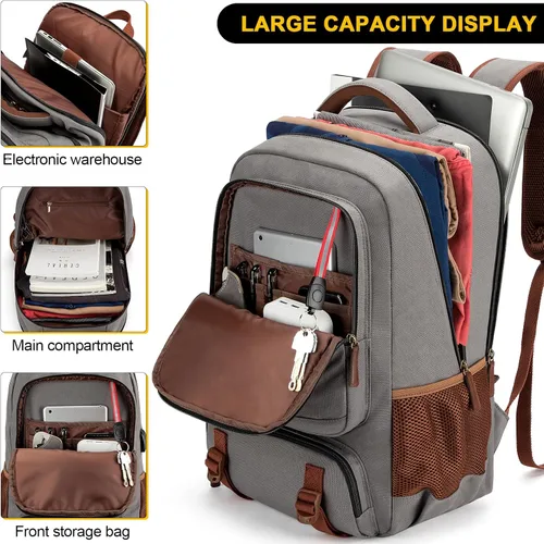 Vista 4 de Tzowla - Mochila de tela para portátil, mochila para hombres y mujeres, mochila para trabajo y viajes, compatible con portátil de 15.6 pulgadas