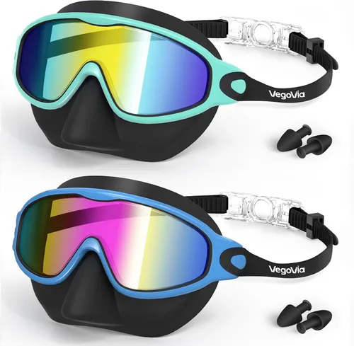 Vista 10 de VegoVia Paquete de 2 gafas de natación para niños con cubierta para la nariz, gafas de natación antivaho con protección UV para niños y jóvenes de 3