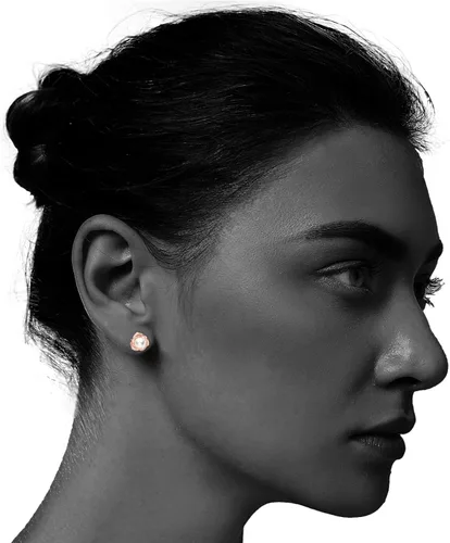 Vista 3 de JORA Aretes de oro rosa y plata esterlina con perla en flor negra, para mujer