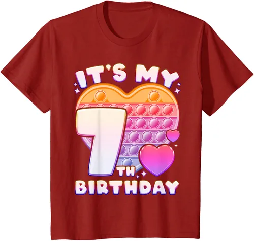 Vista 43 de Pop-it Birthday Girl 7 años de edad, Push it Pop Fidget Bubble Camiseta, Negro