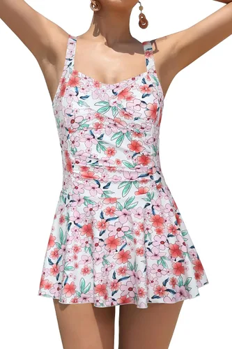 Vista 31 de SHEKINI Traje de baño de una pieza con falda fruncida cruzada para mujer Vestido de baño Traje de baño Albaricoque - Bw