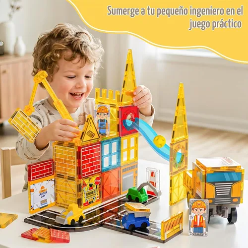 Vista 7 de Azulejos magnéticos para niños de 4 a 8 años, juguetes de construcción con Amarillo y rojo