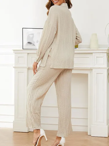 Vista 5 de Conjunto de pantalones para mujer, 2 piezas, casual, de manga larga, con botones, ropa de descanso