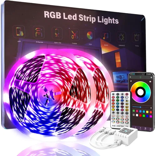Vista 9 de Luces LED de 100 pies para dormitorio, luces LED RGB Bluetooth sincronizadas con música, aplicación inteligente y control remoto, tiras de luz LED
