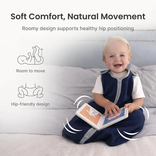 Vista 6 de Baby Deedee Sleep Nest - Saco de dormir de forro polar para bebé, gris, 6-18 meses Patented shoulder snaps and full-length zipper support easy