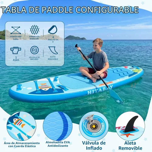 Vista 3 de Tabla de remo para niños con accesorios de SUP, tabla de remo para niños duradera, ligera y estable, cubierta antideslizante ancha, tablas de remo