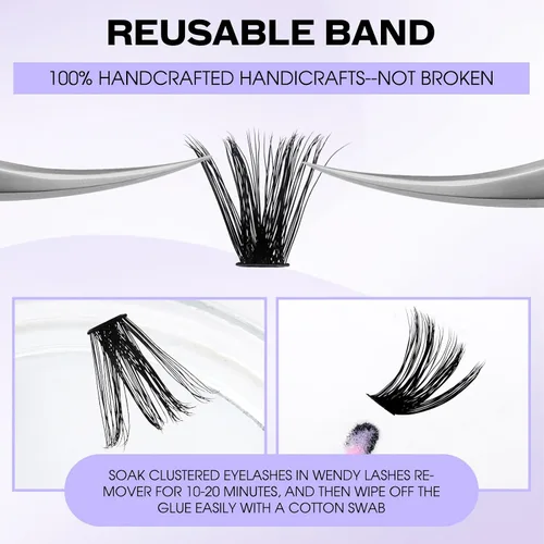 Vista 6 de Racimos de pestañas 60D/80D, extensiones de pestañas DIY, pestañas rizadas D, racimos de pestañas esponjosas, longitud mixta 12-16 mm, racimos