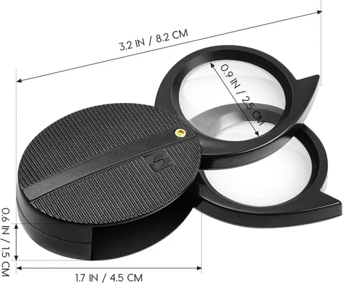 Vista 3 de ULTECHNOVO Lupa De Bolsillo Plegable Portátil De Mano De Vidrio Óptico Artesanía Lupa Para Mujeres Y Hombres Lectura (Dual Lens (5X/10X) - Negro