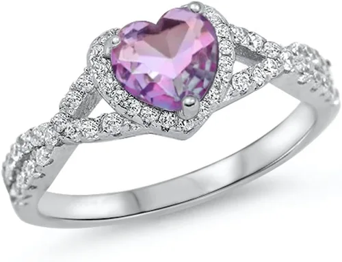 Vista 6 de Elige tu color. Anillo de compromiso de plata fina con diseño de corazón y halo Claro