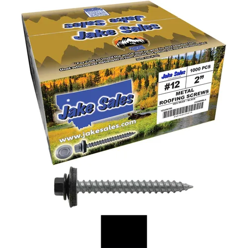 Vista 172 de 12 tornillos para techos de metal gris ABC de 1-1/2 pulgadas, cabezal de arandela hexagonal, arranque automático/roscado, arandela EPDM. 1 bolsa