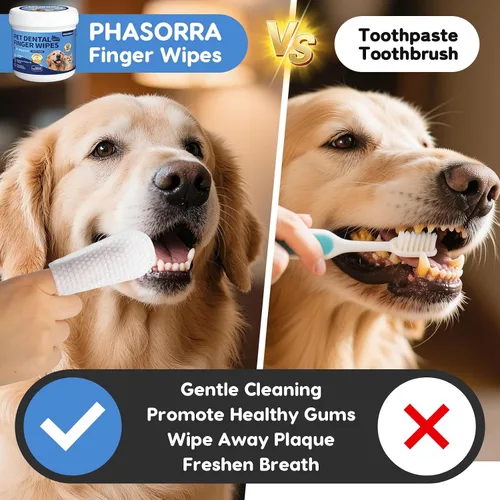 Vista 3 de Kit de cepillado de dientes de mascotas, 60 toallitas de limpieza de dientes (coco) Alternativas a cepillos de dientes y pasta de dientes