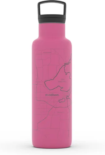 Vista 177 de Well Told Botella de agua aislada con mapa de Washington DC grabado, botella de acero inoxidable grabada (21 onzas, blanco) botella aislada de mapa