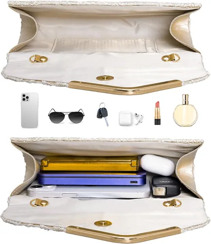 Vista 6 de Bolso de mano Larcenciel para mujer, bolso de lentejuelas brillante con cadena, bolso de noche con destellos para fiestas y graduaciones