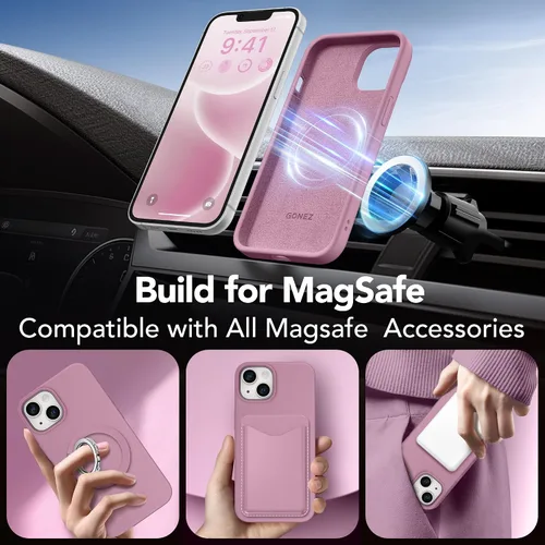 Vista 4 de GONEZ Funda magnética para iPhone 14, compatible con Magsafe, con protector de pantalla + protector de cámara, forro de microfibra antiarañazos