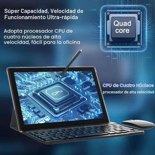 Vista 6 de Tablet Android 15, tabletas 2 en 1 de 10 pulgadas con teclado, 18 GB de RAM 128 GB ROM 2 TB Expand, CPU de cuatro núcleos de 2.0 GHz, 5G WiFi 6