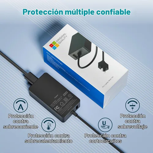 Vista 6 de Cargador de 65 W compatible con Microsoft Surface Pro 11, 10, 9, 8, 7+, 7, 6, 5