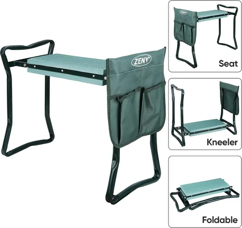 Vista 3 de ZENY Asiento plegable para jardín, asientos de trabajo de jardinería, banco de jardín portátil con almohadilla de espuma gruesa y bolsa