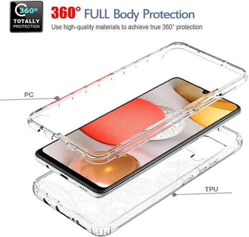 Vista 3 de Funda para Galaxy A42 5G, Galaxy M42 5G SM-A426 con protector de pantalla de vidrio templado, bonito diseño de mandala transparente, funda Mandala 3