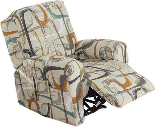 Vista 24 de KRFOONN Fundas elásticas para sillón reclinable con estampado, fundas para sillas reclinables de 4 piezas, fundas para sillón reclinable Lazy Boy