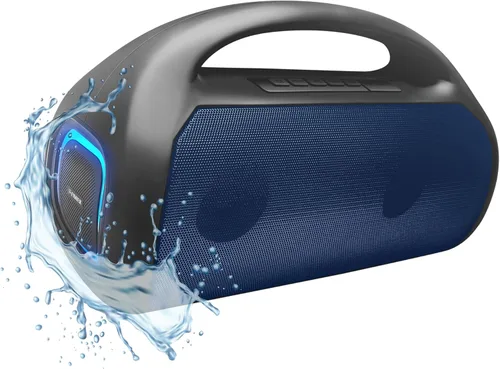 Vista 10 de Fisher Altavoces Bluetooth, altavoz inalámbrico portátil de 20 W de potencia máxima Boombox con sonido HD y luces, resistente al agua, tiempo