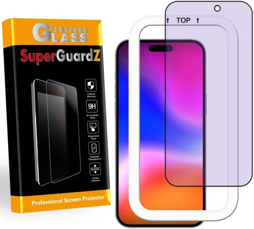 Vista 8 de [Paquete de 2] Protector de pantalla de cubierta completa para iPhone 14 Pro, vidrio templado antiluz azul, protección para los ojos, antiarañazos +