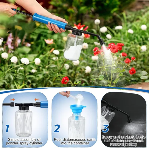 Vista 4 de Qualirey Polvo de tierra de diatomeas, dispensador aplicador de polvos de jardín de 16.9 fl oz, polvo de polvo, aplicador de polvos para el hogar