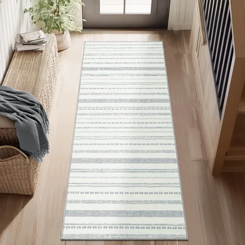 Vista 79 de jinchan - Tapete de pasillo marroquí de 2 x 6 pies con líneas, bohemio, lavable, para cocina, suave, geométrico, de lana sintética, antideslizante