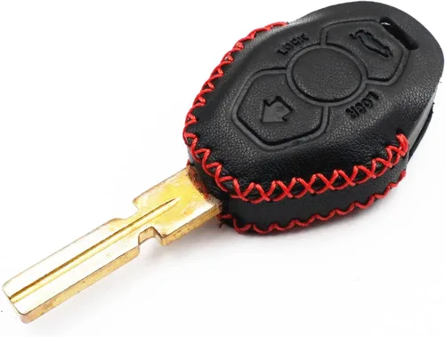 Vista 4 de Cuero negro para BMW Z3 Z4 X3 X5 M5 325i E38 E39 E46 3 5 7 Series 3 Botones Smart Remote Key Fob Case Cover Chain