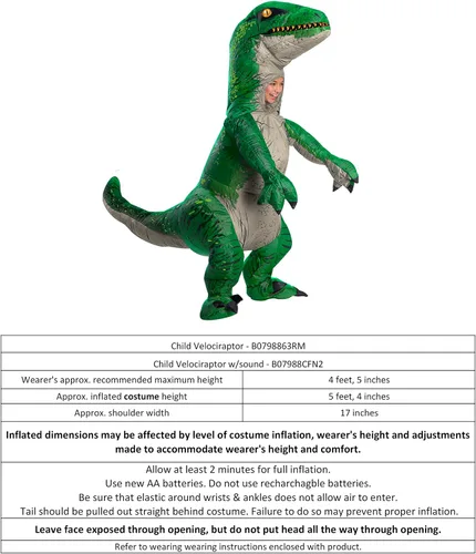 Vista 5 de Rubies Disfraz inflable original de dinosaurio infantil