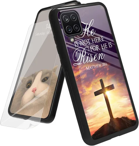Vista 151 de Funda para Samsung Galaxy A12 5G con protector de pantalla, parte trasera de vidrio templado + TPU de silicona suave que absorbe los golpes