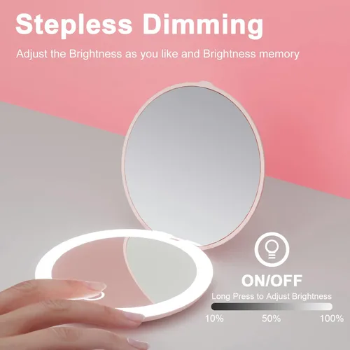 Vista 10 de Espejo compacto con iluminación LED, espejo de maquillaje de viaje de aumento 1X/5X de 4 pulgadas, espejo compacto portátil recargable con luz
