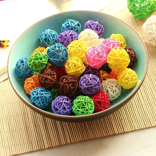 Vista 5 de Juego de 10 bolas decorativas de mimbre de ratán para mesa, boda, fiesta, Navidad, decoración del hogar (negro, diámetro de 2 pulgadas)