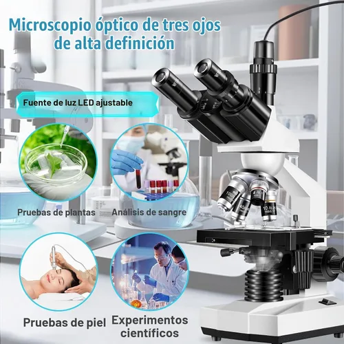 Vista 4 de Microscopio trinocular 40X-5000X de aumento de grado de laboratorio con etapa mecánica dual y microscopio de cámara USB HD para adultos