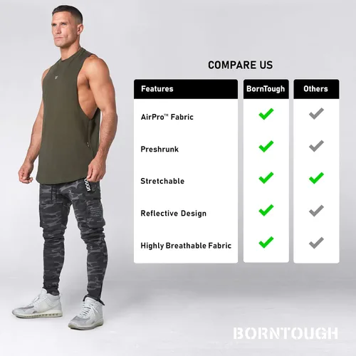 Vista 4 de Born Tough Camiseta sin mangas de entrenamiento de gran tamaño para hombre y corte atlético, para gimnasio, para entrenamiento, culturismo y correr