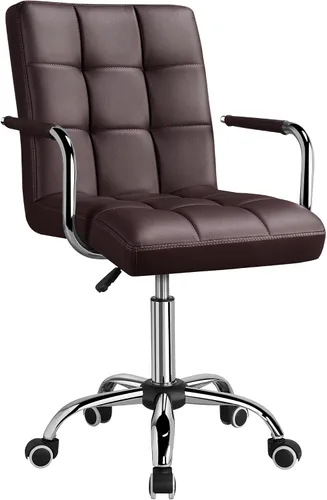 Vista 14 de Yaheetech - Silla de escritorio - Silla de oficina con brazos/ruedas para estudiantes, giratoria, de piel sintética, para computadora en casa