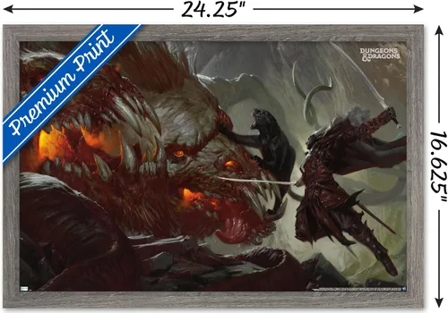 Vista 3 de Trends International Póster de pared de Dungeons and Dragons Drizzt vs Demogorgon, 22.4 pulgadas de largo x 14.7 W, versión enmarcada de madera