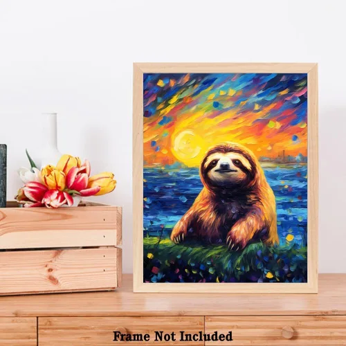 Vista 7 de Bestbuddy Pet 8 x 10 sin marco noche estrellada inspirada perezoso vida silvestre animal naturaleza paz pintura al óleo arte impresión póster
