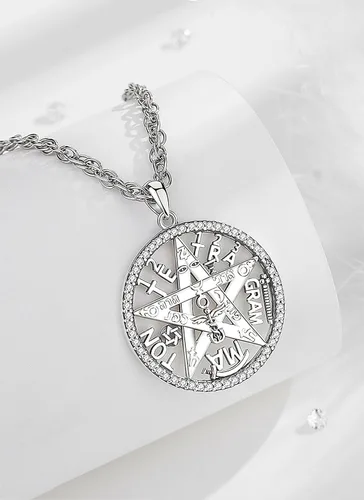 Vista 11 de CELESTIA Colgante de plata de ley 925, anillos de tetragrammaton, collar masónico, joyería de pentagrama para mujeres y hombres