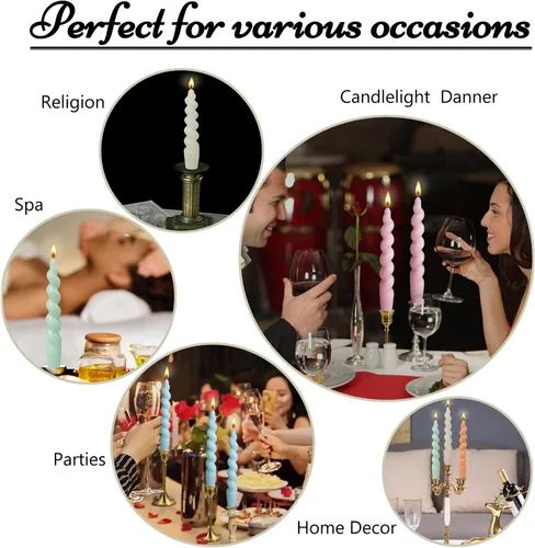 Vista 8 de Candelabros en espiral verde y velas cónicas verdes - Gedengni 7.5 pulgadas Velas cónicas cortas y encantadoras con diseño retorcido, velas sin
