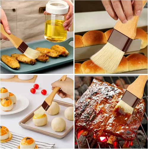 Vista 6 de Cepillo de pastelería para cocinar, 2 piezas de cerdas de jabalí cepillo de comida para barbacoa, cepillo de mantequilla de mango de madera de haya