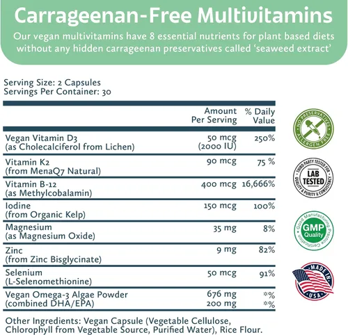 Vista 5 de Future Kind Multivitamínico sin carragenina para mujeres y hombres con omega-3, B12, D3, zinc, yodo, magnesio, K2 y selenio, vegano, bolsa