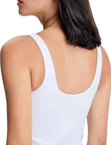 Vista 3 de POSHDIVAH Sostén deportivo para mujer, camiseta sin mangas con relleno, sensación de desnuda, entrenamiento, fitness, correr, yoga