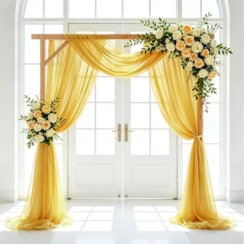 Vista 10 de FUHSY Tela de Drapeado Dorada para Arco de Boda 20 PIES 1 Panel Tela de Gasa Cortinas de Tela para Telón de Fondo de Arco de Boda Cortinas de Techo