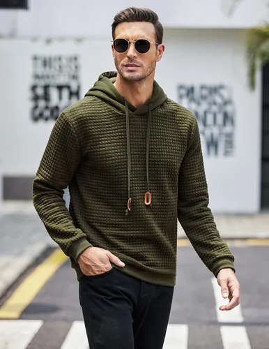 Vista 2 de COOFANDY - Sudadera con capucha para hombre, casual, de manga larga, con cordón ajustable y tejido de punto de gofre